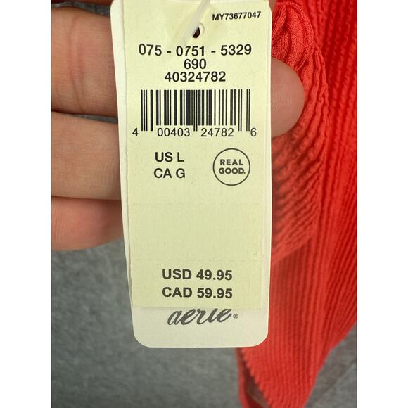 Aerie Swimwear NWT Ribbed Rib Back Cut Orange One Piece Swimsuit Large NEW - Picture 3 of 6
